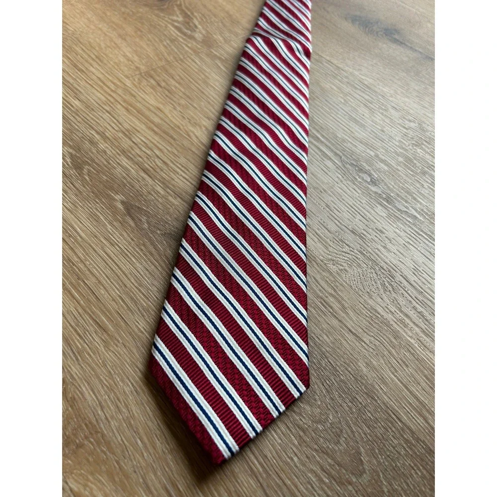 Brooks Brothers Mens Silk Necktie Burgundy Navy White Rep Stripe Made in USA